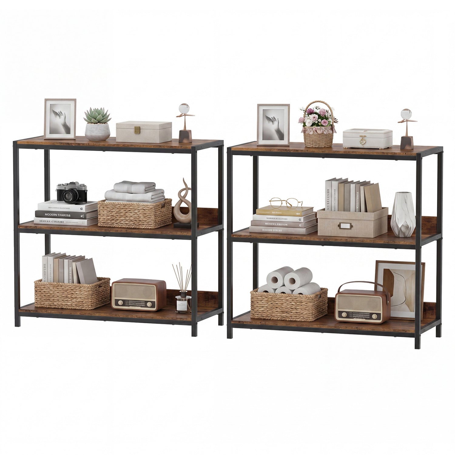 2-Pack 3-Tier Industrial Bookshelf, Rustic Brown Cabinets & Chests Rustic Brown at Gallery Canada