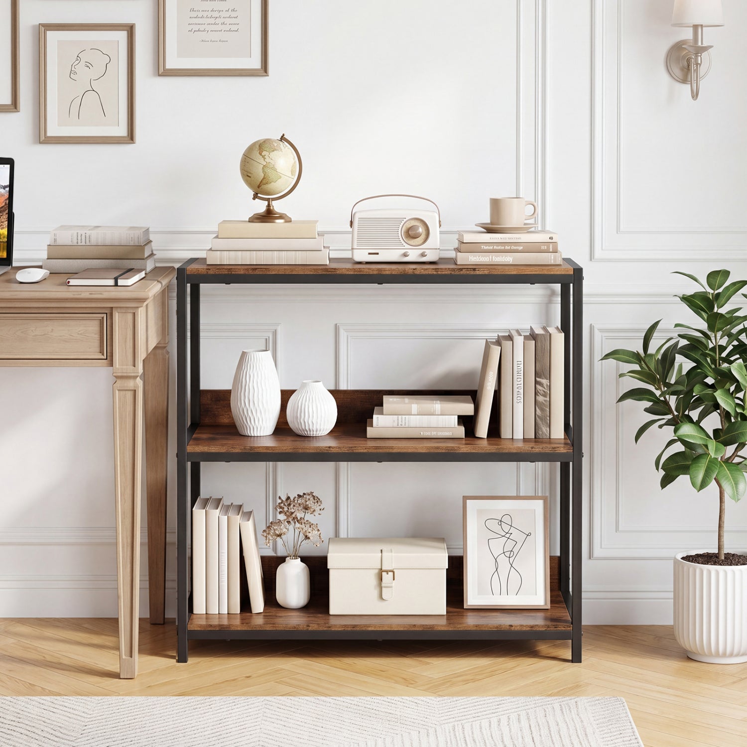 2-Pack 3-Tier Industrial Bookshelf, Rustic Brown Cabinets & Chests at Gallery Canada