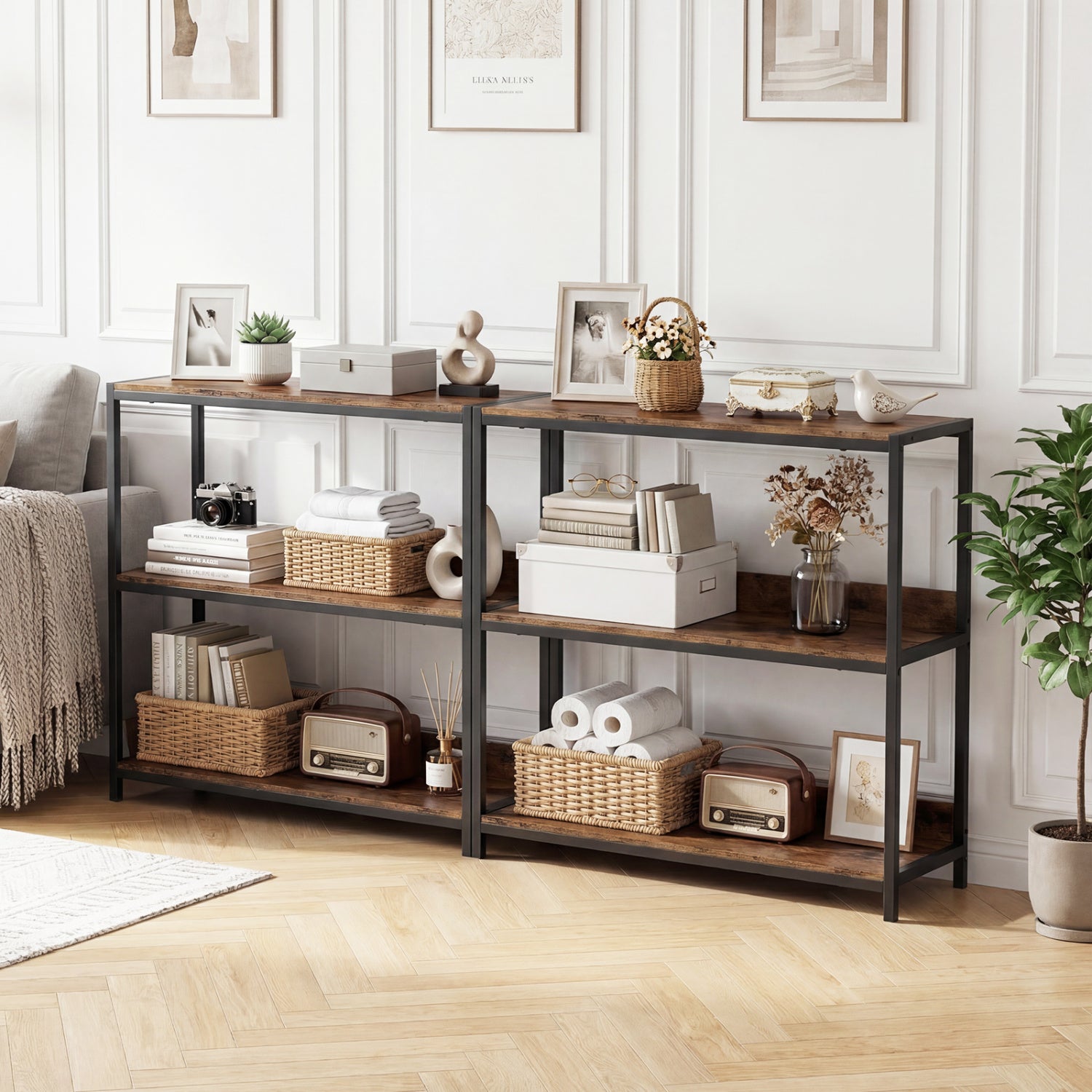 2-Pack 3-Tier Industrial Bookshelf, Rustic Brown Cabinets & Chests at Gallery Canada