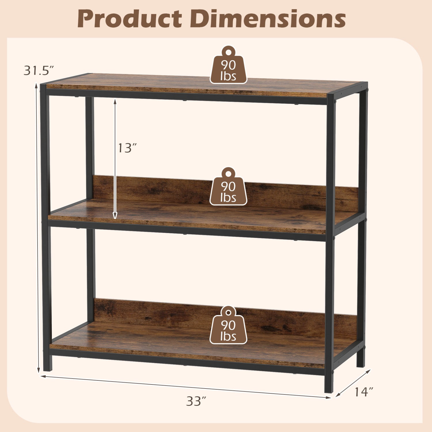 2-Pack 3-Tier Industrial Bookshelf, Rustic Brown Cabinets & Chests at Gallery Canada