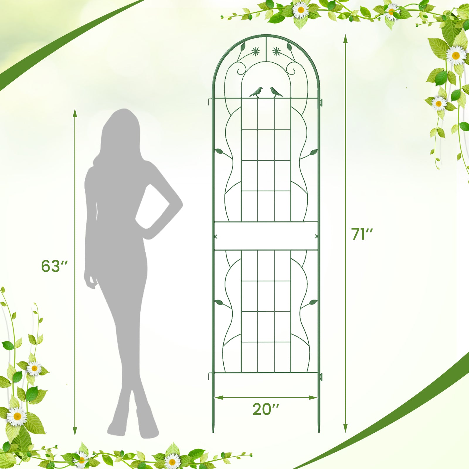 2 Pack 71 x 20 Inch Metal Garden Trellis, Rustproof Plant Support, Green Decorative Fencing & Flooring at Gallery Canada