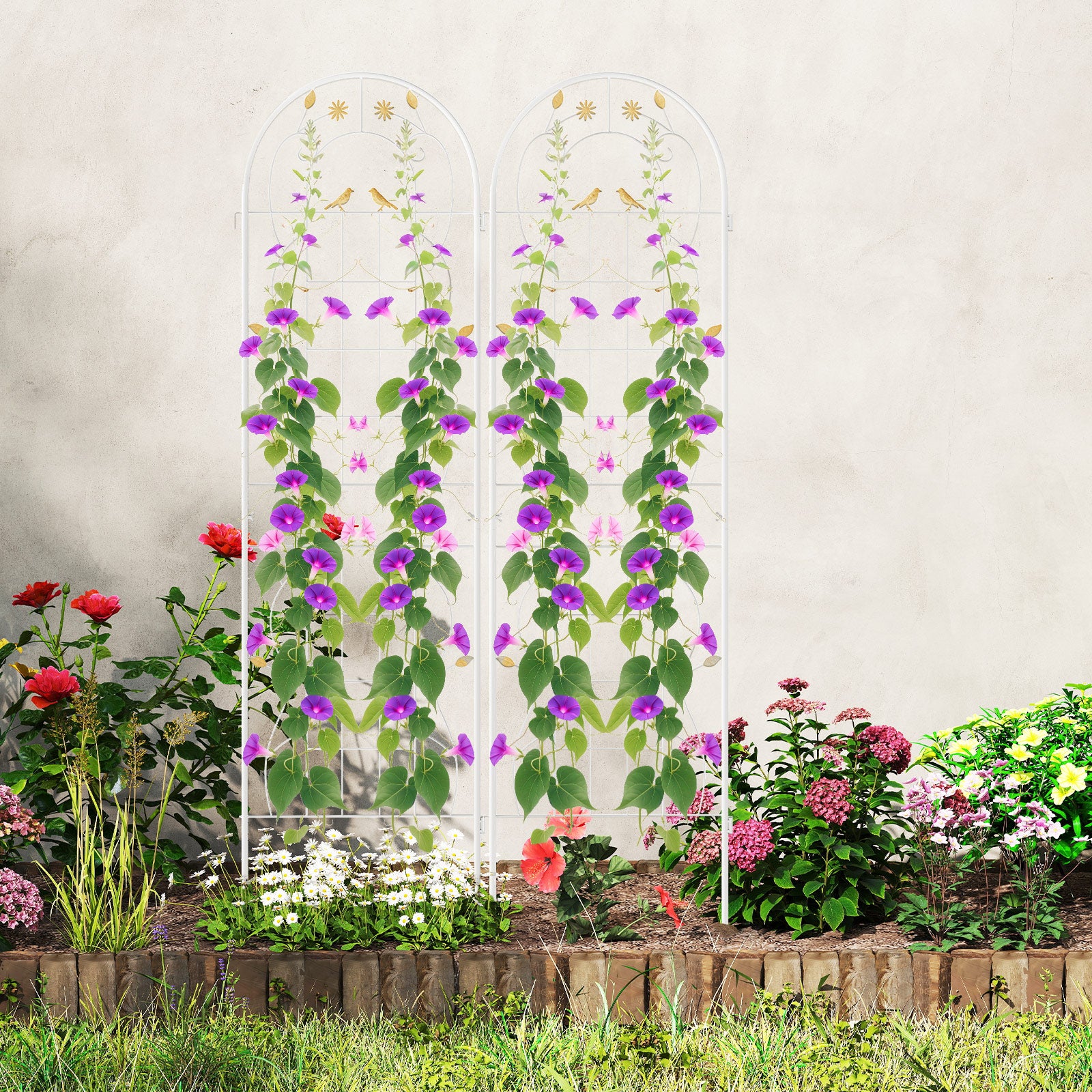 2 Pack 71 x 20 Inch Metal Garden Trellis, Rustproof Plant Support, White Decorative Fencing & Flooring at Gallery Canada