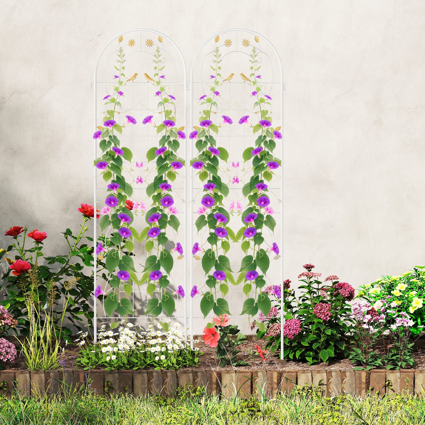2 Pack 71 x 20 Inch Metal Garden Trellis, Rustproof Plant Support, White Decorative Fencing & Flooring at Gallery Canada