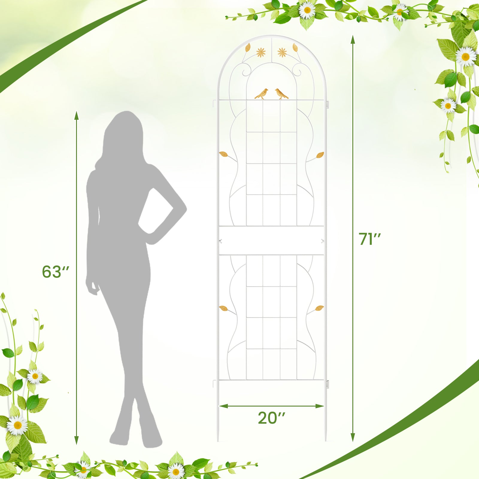 2 Pack 71 x 20 Inch Metal Garden Trellis, Rustproof Plant Support, White Decorative Fencing & Flooring at Gallery Canada
