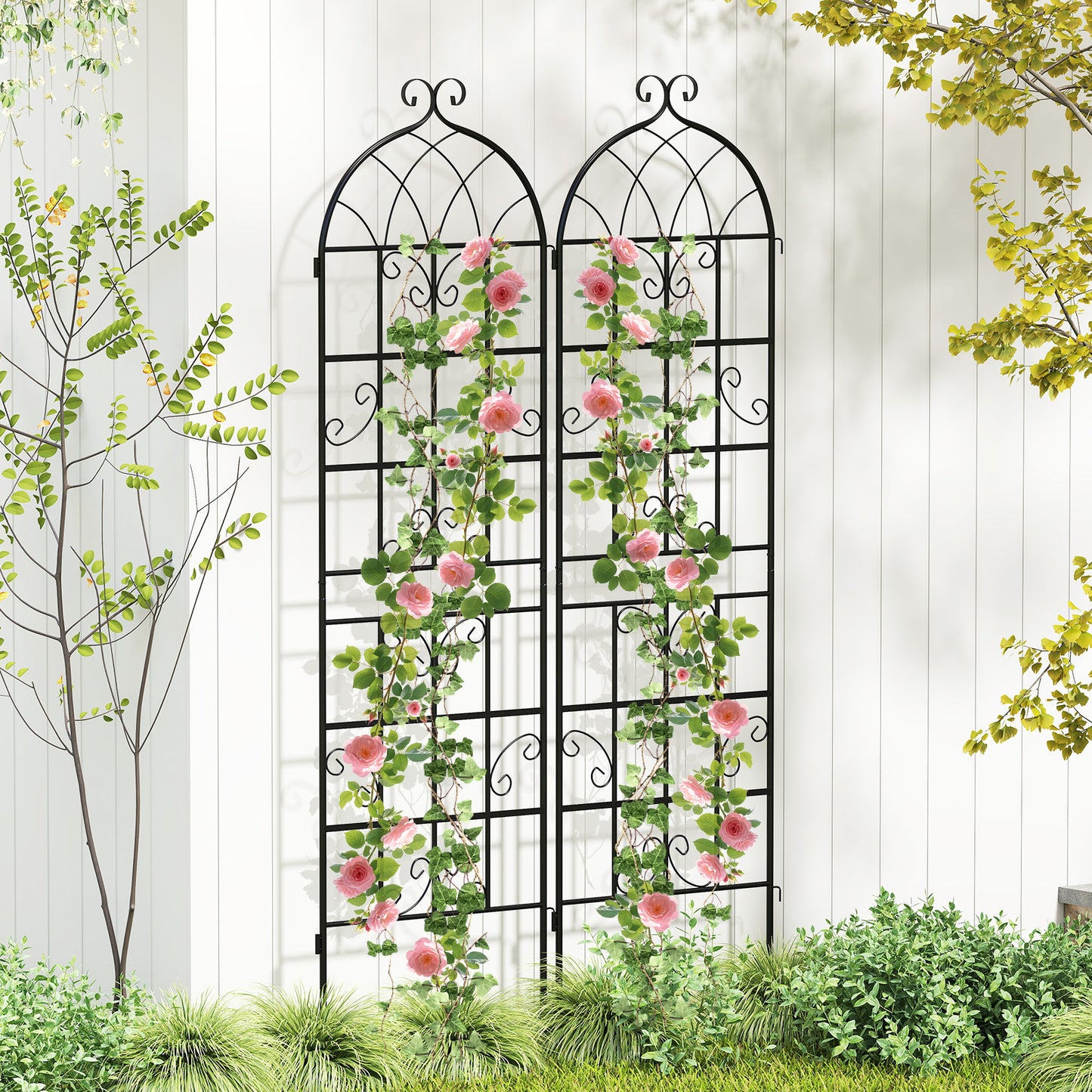 2 Pack 71" X 20" Metal Garden Trellis For Climbing Plants, Black Plant Supports at Gallery Canada