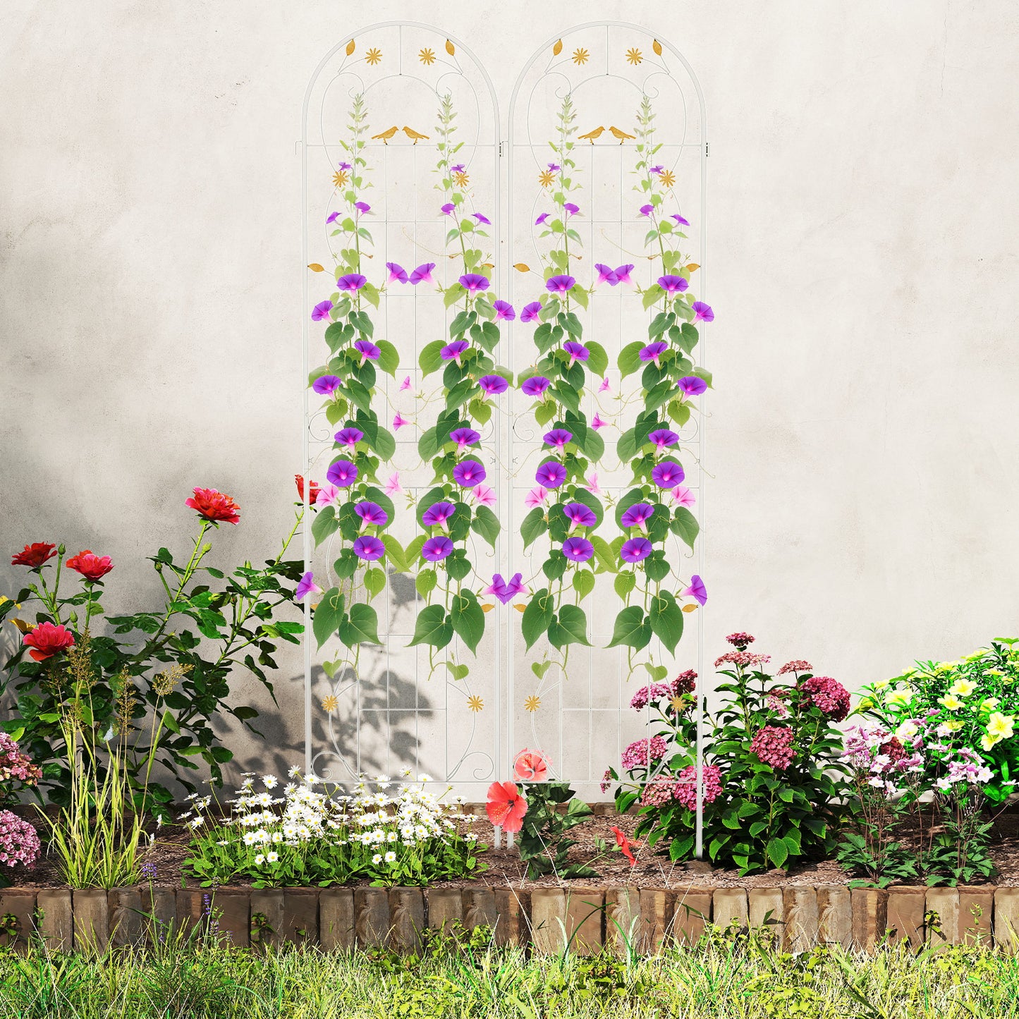 2 Pack 86.5 x 20 Inches Metal Garden Trellis, White Decorative Fencing & Flooring at Gallery Canada