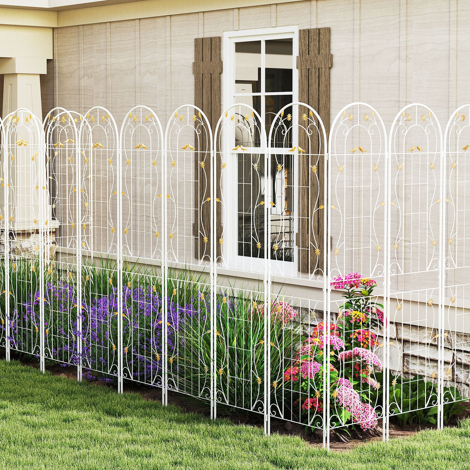 2 Pack 86.5 x 20 Inches Metal Garden Trellis, White Decorative Fencing & Flooring at Gallery Canada