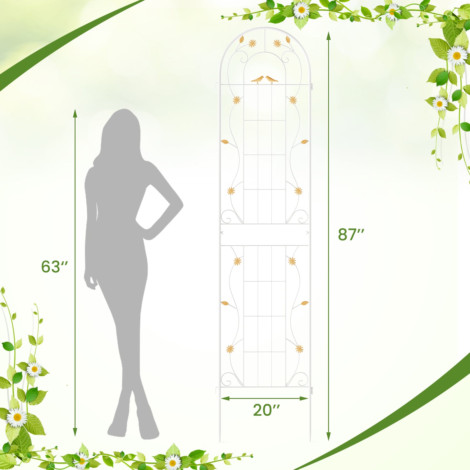 2 Pack 86.5 x 20 Inches Metal Garden Trellis, White Decorative Fencing & Flooring at Gallery Canada