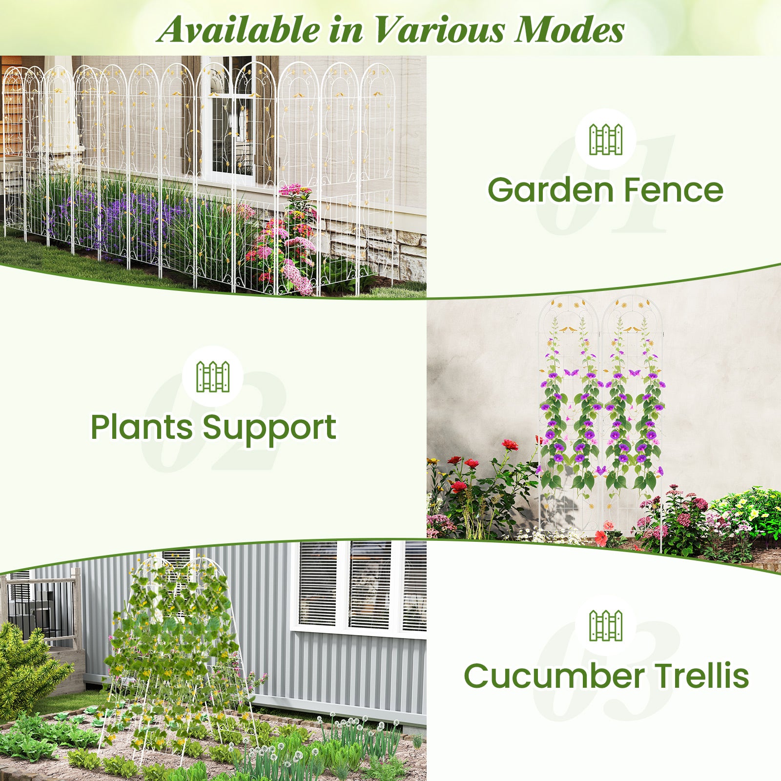 2 Pack 86.5 x 20 Inches Metal Garden Trellis, White Decorative Fencing & Flooring at Gallery Canada