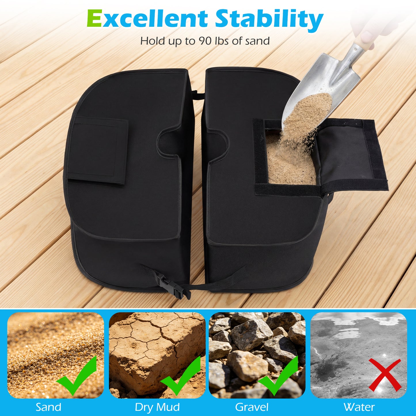 2-Pack 90 LBS Umbrella Base Weight Sandbags, Black Outdoor Umbrella Bases at Gallery Canada