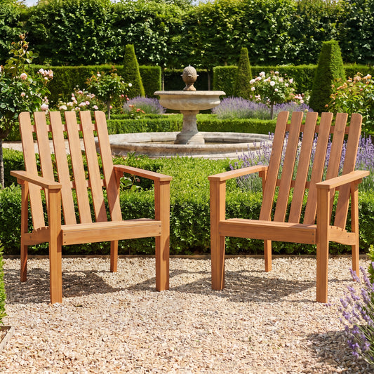 Acacia Wood Outdoor Chair with Slatted Backrest, 2 Pack Patio Dining Chairs Natural at Gallery Canada