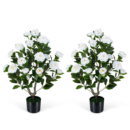 2-Pack Artificial Camellia Tree, Cement Pot, White Faux Plants at Gallery Canada