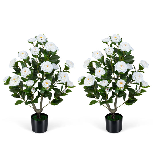 2-Pack Artificial Camellia Tree, Cement Pot, White Faux Plants White at Gallery Canada