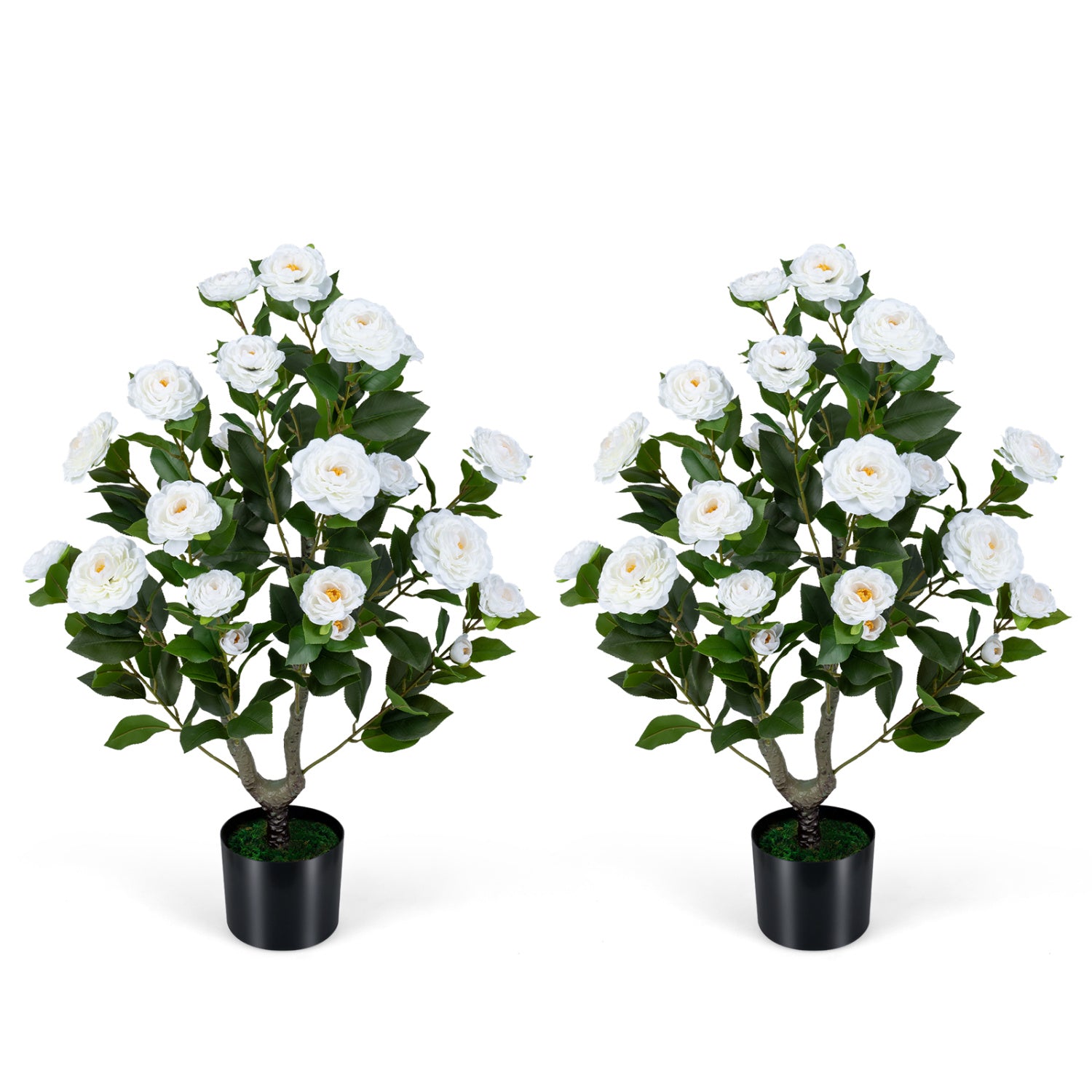 2-Pack Artificial Camellia Tree, Cement Pot, White Faux Plants White at Gallery Canada
