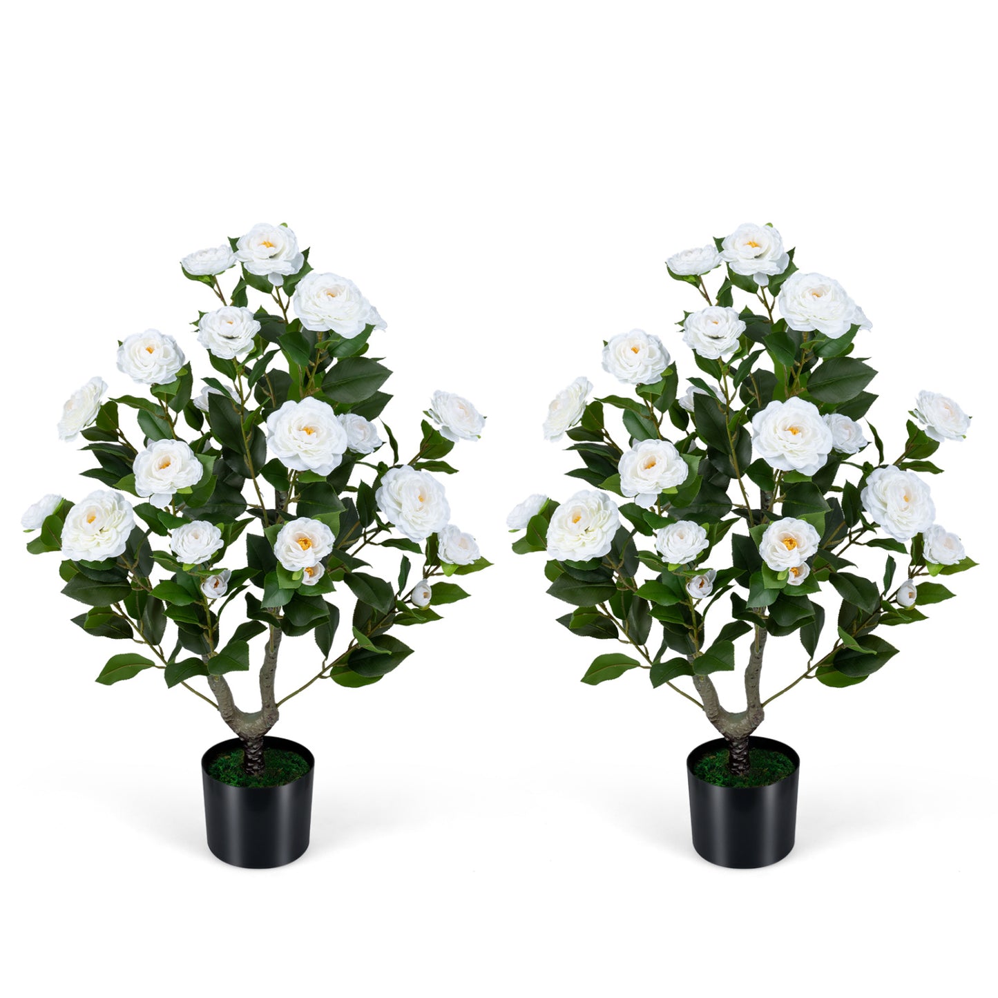 2-Pack Artificial Camellia Tree, Cement Pot, White Faux Plants White at Gallery Canada