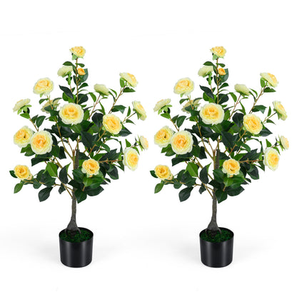 Artificial Camellia Tree Faux Plant in Pot, 2-Pack, Yellow Faux Plants at Gallery Canada