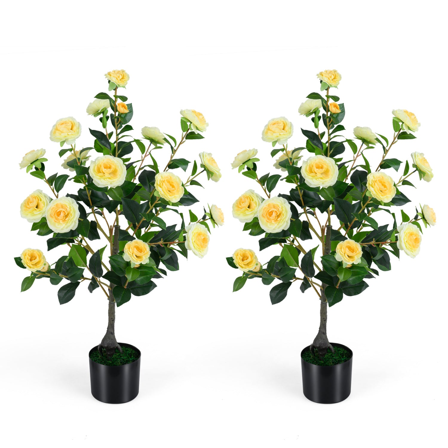 Artificial Camellia Tree Faux Plant in Pot, 2-Pack, Yellow Faux Plants Yellow at Gallery Canada