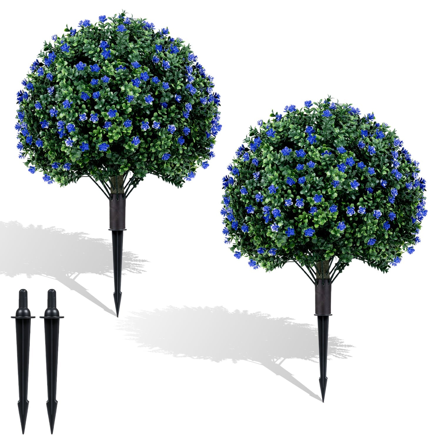 2 Pack Artificial Camellia Boxwood Topiary Ball Trees Faux Plants Green & Purple & Black at Gallery Canada