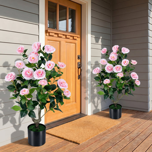 Artificial Camellia Tree, 2-Pack, Pink