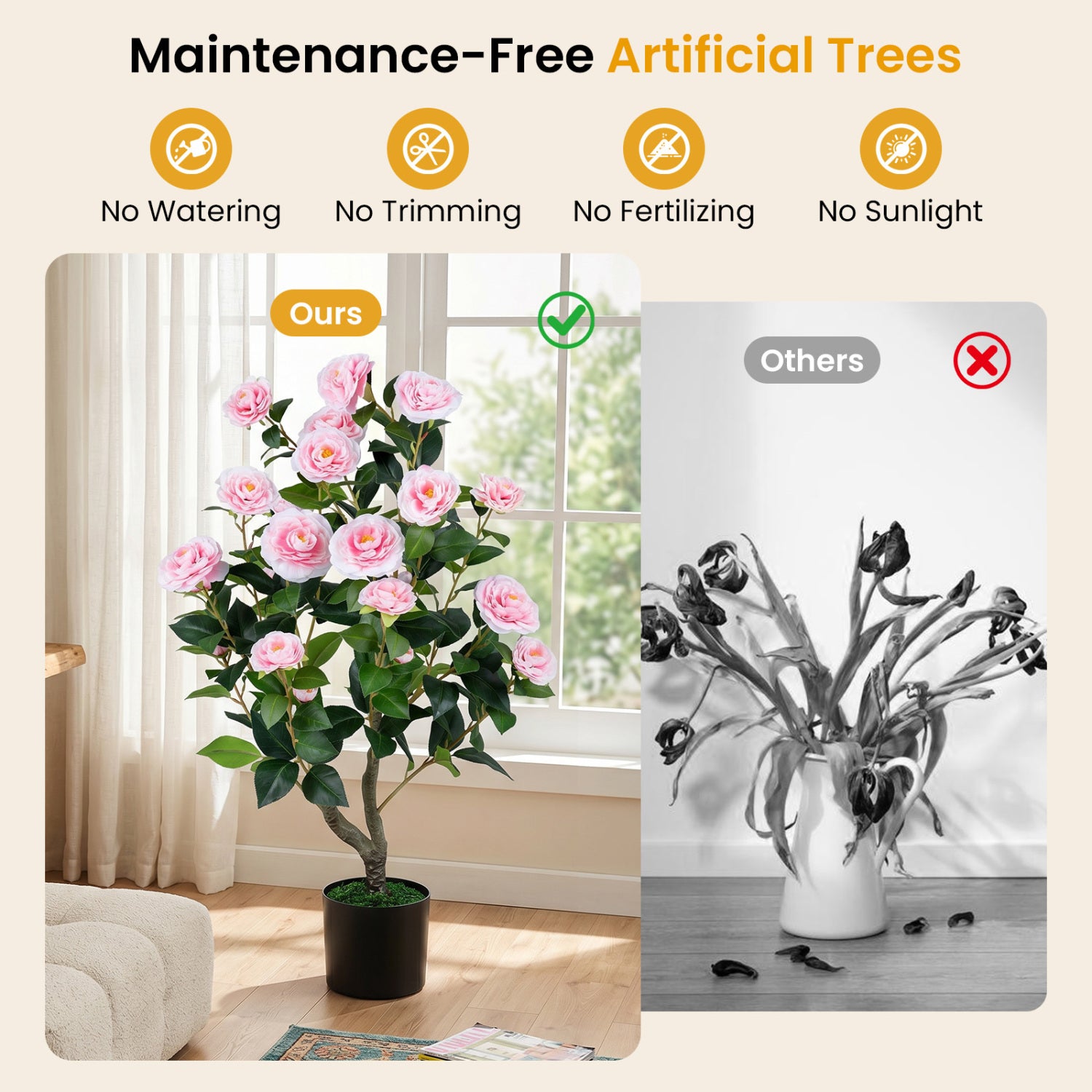Artificial Camellia Tree, 2-Pack, Pink Faux Plants at Gallery Canada