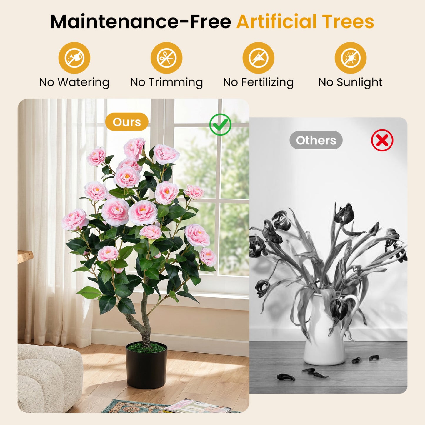 Artificial Camellia Tree, 2-Pack, Pink Faux Plants at Gallery Canada