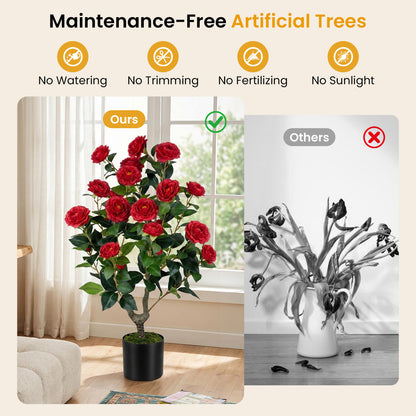 2-Pack Artificial Camellia Tree Faux Flower Plant in Cement-Filled Pot, Red Faux Plants at Gallery Canada