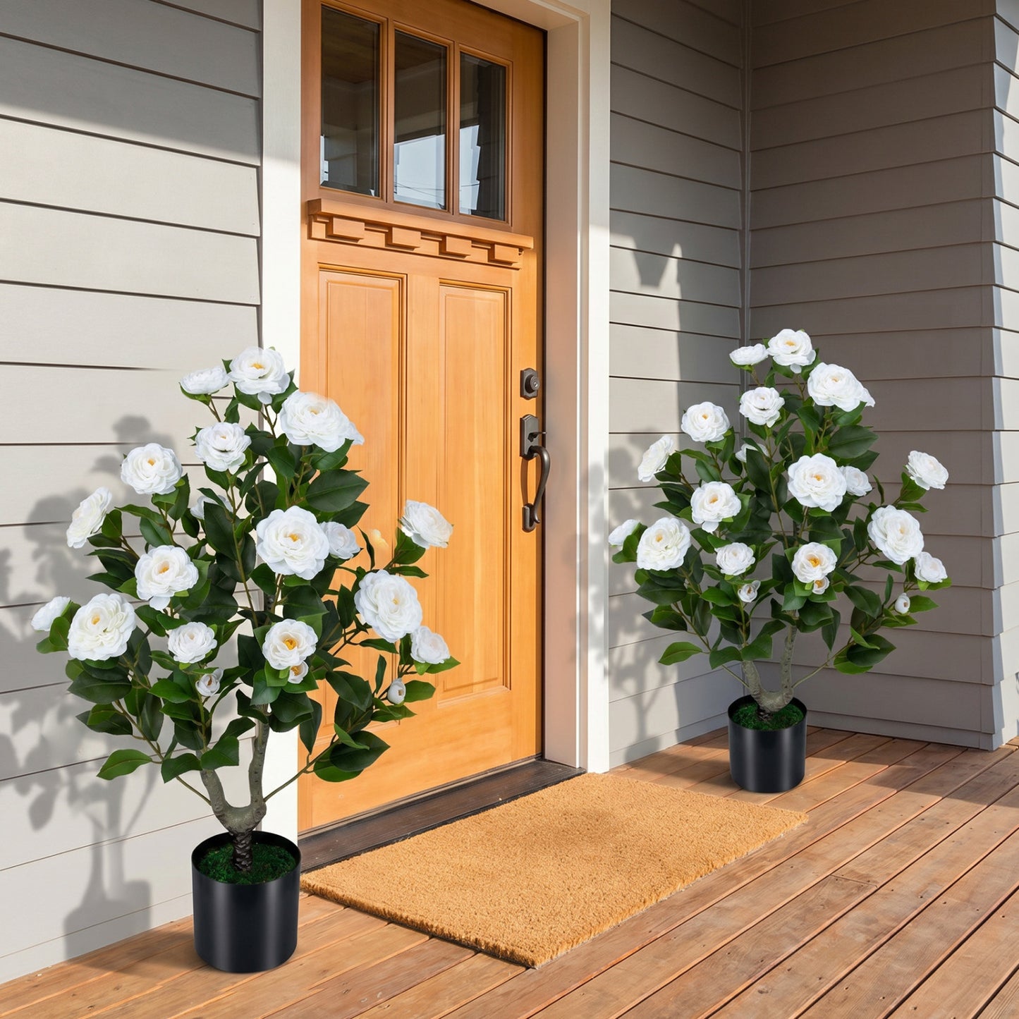 2-Pack Artificial Camellia Tree, Cement Pot, White Faux Plants at Gallery Canada