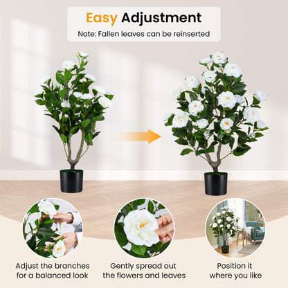 2-Pack Artificial Camellia Tree, Cement Pot, White Faux Plants at Gallery Canada