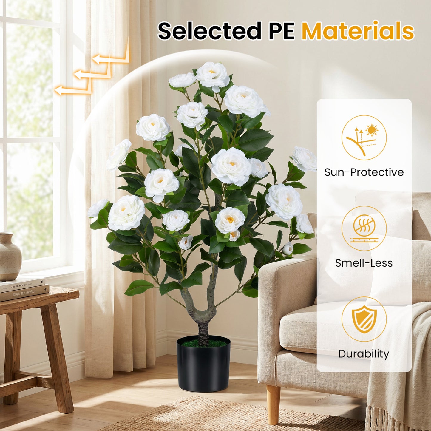 2-Pack Artificial Camellia Tree, Cement Pot, White Faux Plants at Gallery Canada