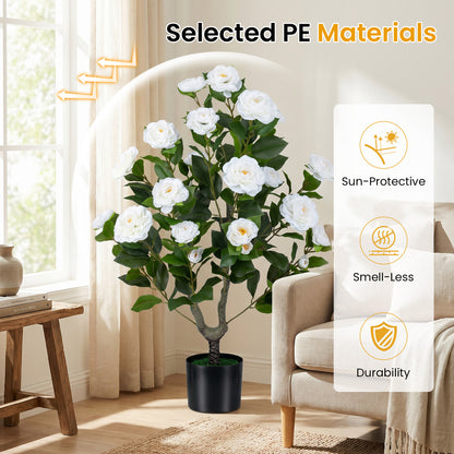 2-Pack Artificial Camellia Tree, Cement Pot, White Faux Plants at Gallery Canada