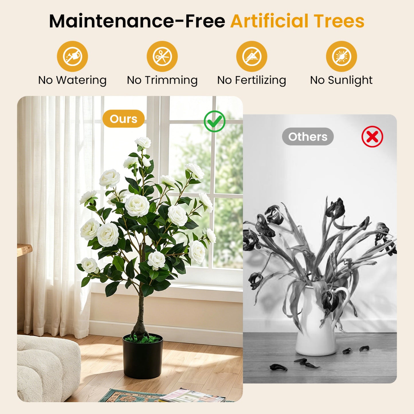 2-Pack Artificial Camellia Tree, Cement Pot, White Faux Plants at Gallery Canada