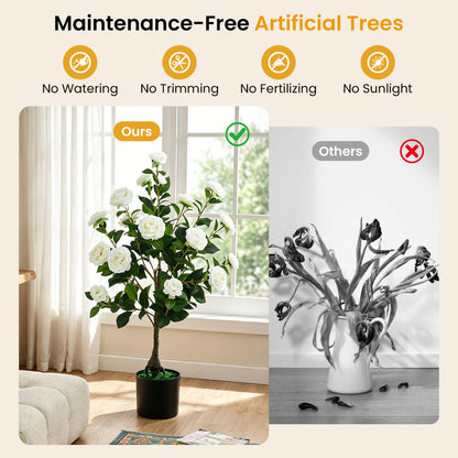 2-Pack Artificial Camellia Tree, Cement Pot, White Faux Plants at Gallery Canada