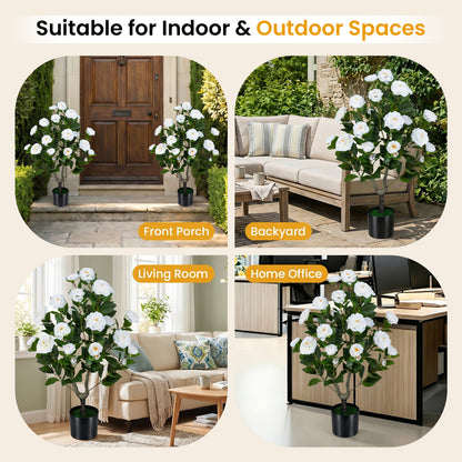 2-Pack Artificial Camellia Tree, Cement Pot, White Faux Plants at Gallery Canada