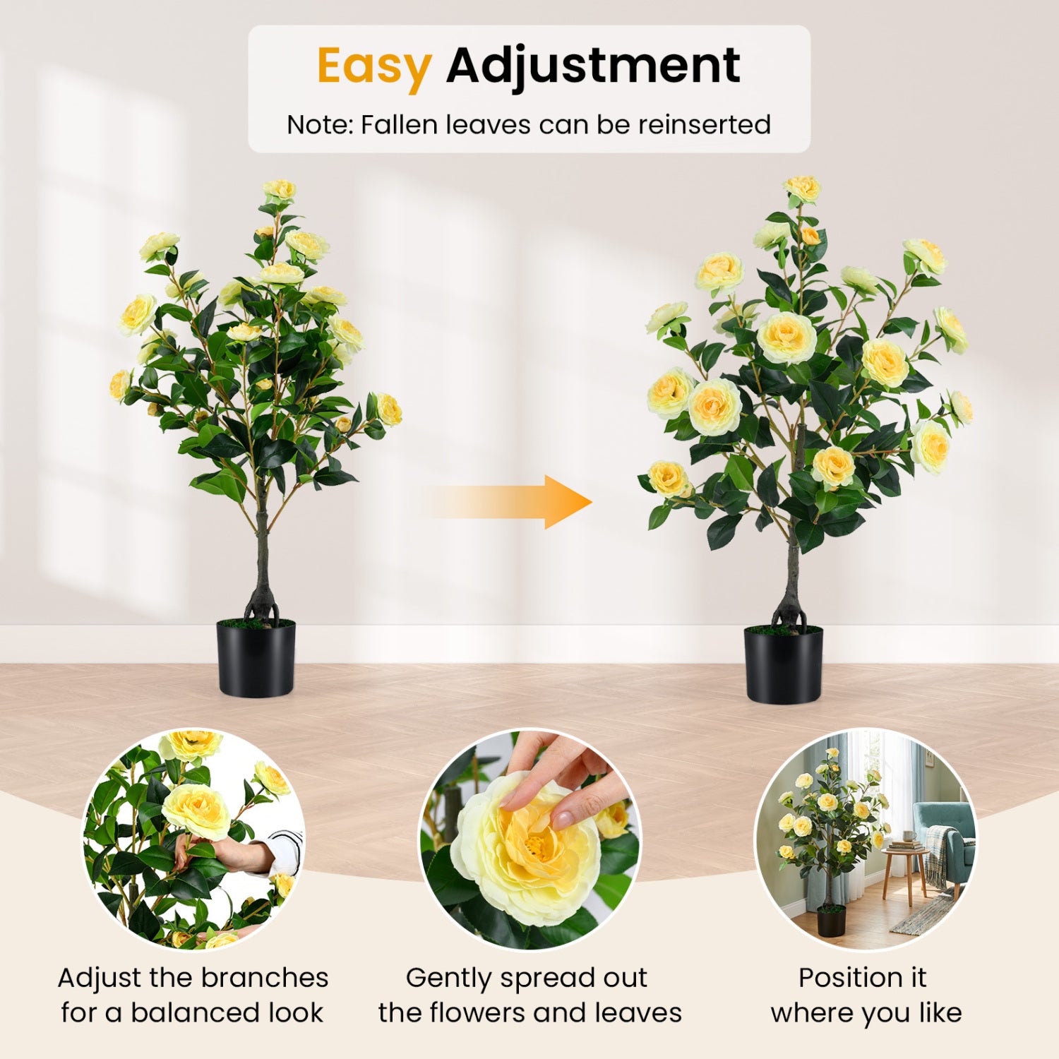 Artificial Camellia Tree Faux Plant in Pot, 2-Pack, Yellow Faux Plants at Gallery Canada
