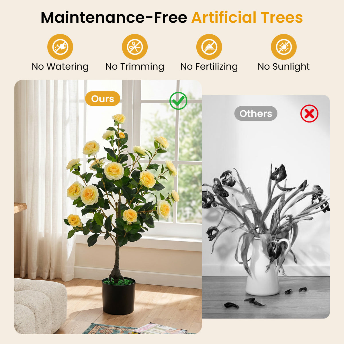 Artificial Camellia Tree Faux Plant in Pot, 2-Pack, Yellow Faux Plants at Gallery Canada