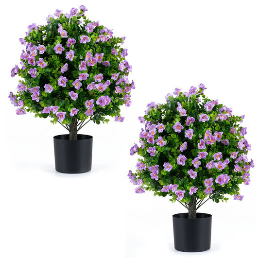 2 Pack Artificial Eucalyptus Topiary Trees With Flowers, Cement Planter, Purple Faux Plants Purple at Gallery Canada
