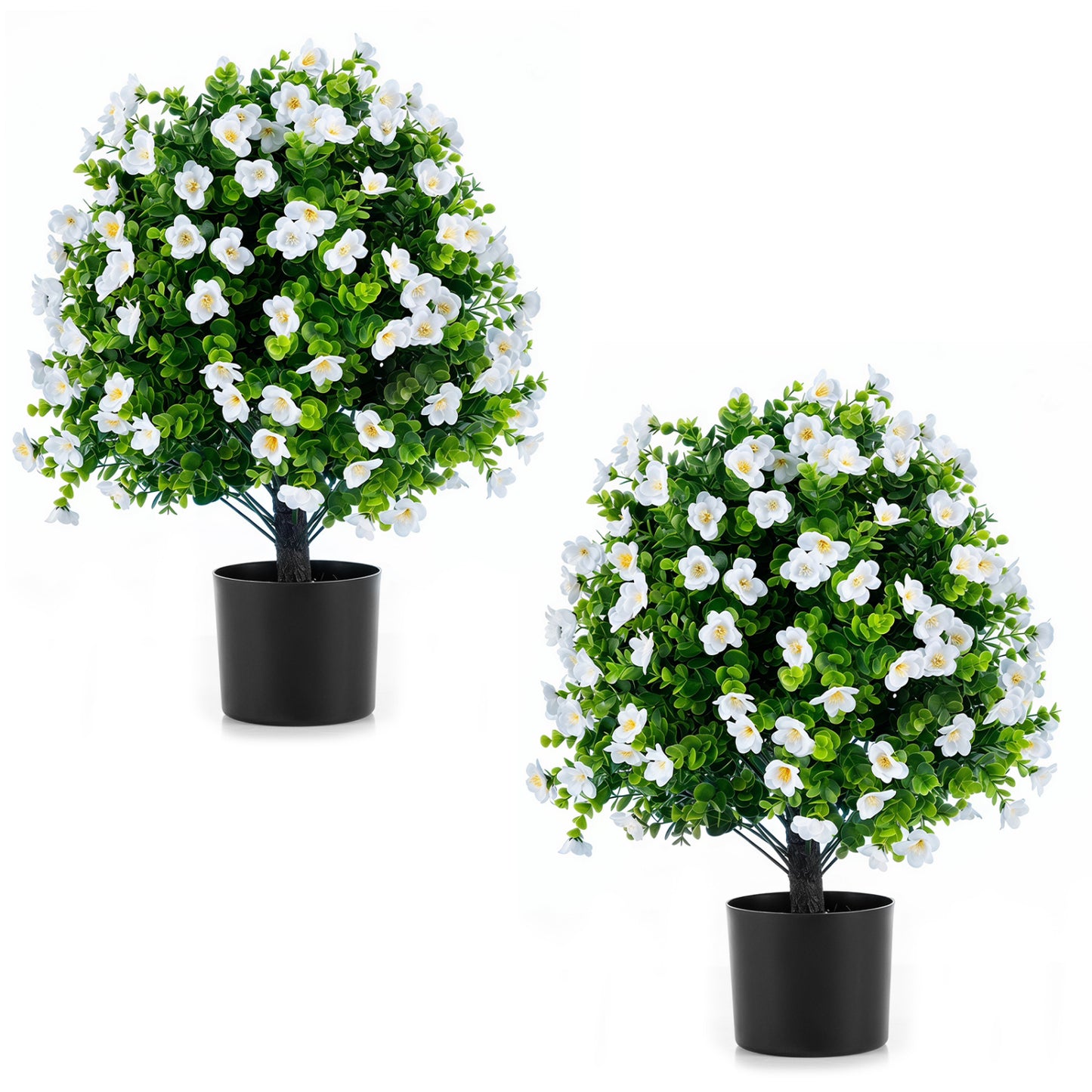 2 Pack Artificial Eucalyptus Topiary Trees with Cement Planter, White