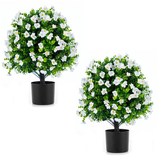 2 Pack Artificial Eucalyptus Topiary Trees with Cement Planter, White Faux Plants White at Gallery Canada
