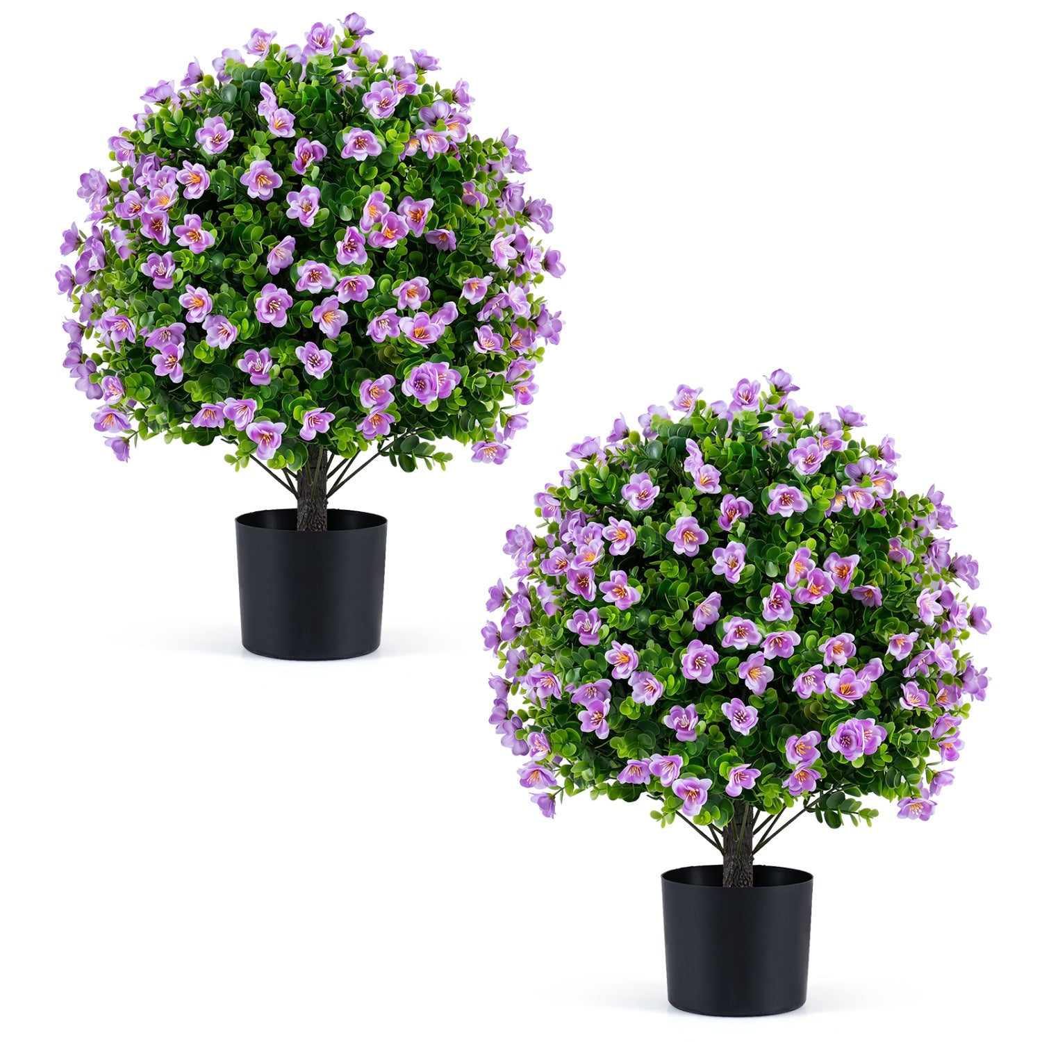 2 Pack Artificial Eucalyptus Topiary Trees With Flowers, Cement Planter, Purple Faux Plants at Gallery Canada