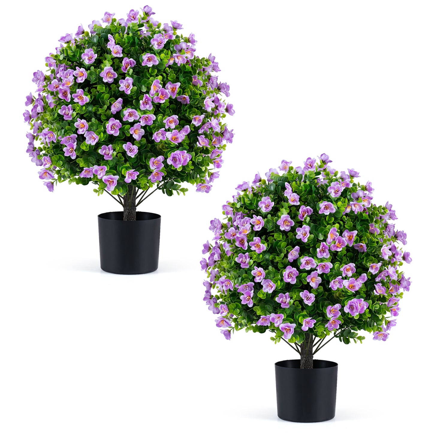2 Pack Artificial Eucalyptus Topiary Trees With Flowers, Cement Planter, Purple Faux Plants at Gallery Canada