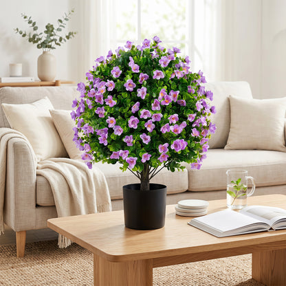 2 Pack Artificial Eucalyptus Topiary Trees With Flowers, Cement Planter, Purple Faux Plants at Gallery Canada