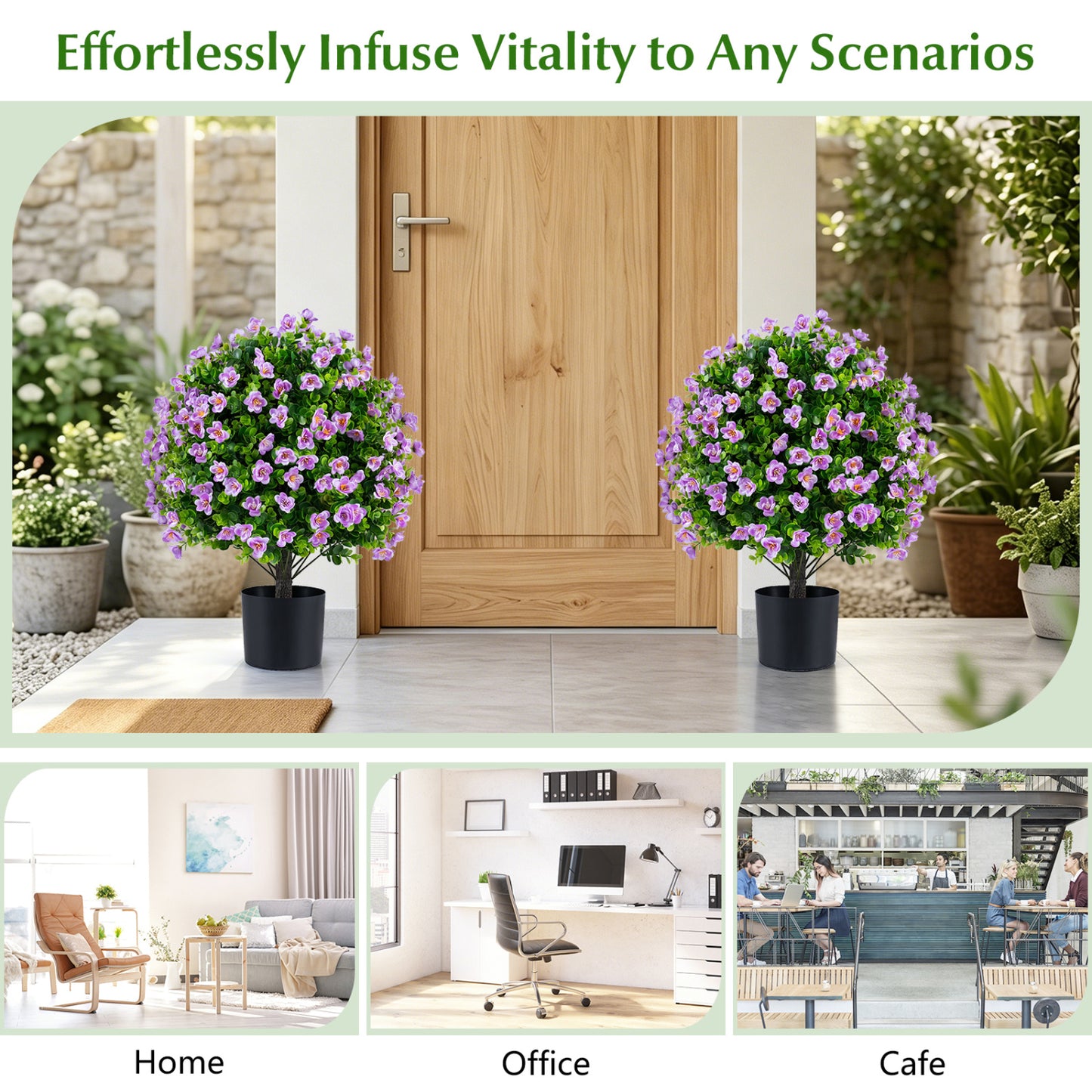 2 Pack Artificial Eucalyptus Topiary Trees With Flowers, Cement Planter, Purple Faux Plants at Gallery Canada