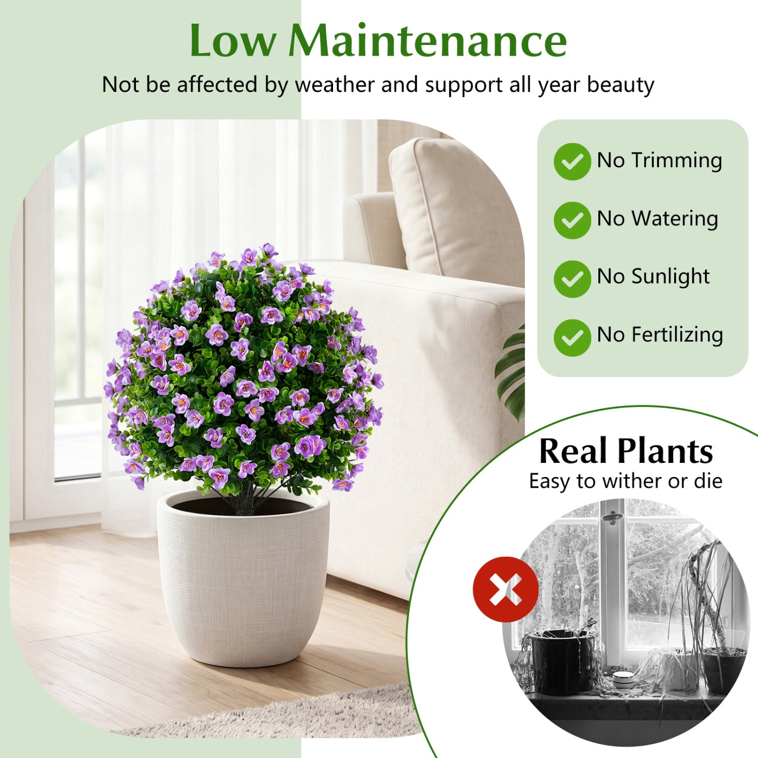 2 Pack Artificial Eucalyptus Topiary Trees With Flowers, Cement Planter, Purple Faux Plants at Gallery Canada