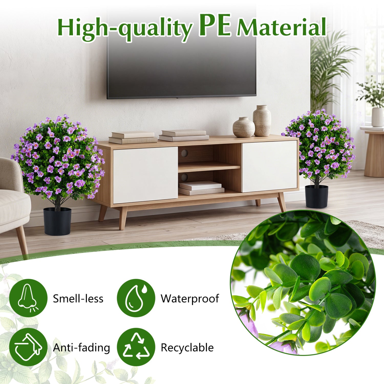 2 Pack Artificial Eucalyptus Topiary Trees With Flowers, Cement Planter, Purple Faux Plants at Gallery Canada