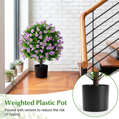 2 Pack Artificial Eucalyptus Topiary Trees With Flowers, Cement Planter, Purple Faux Plants at Gallery Canada