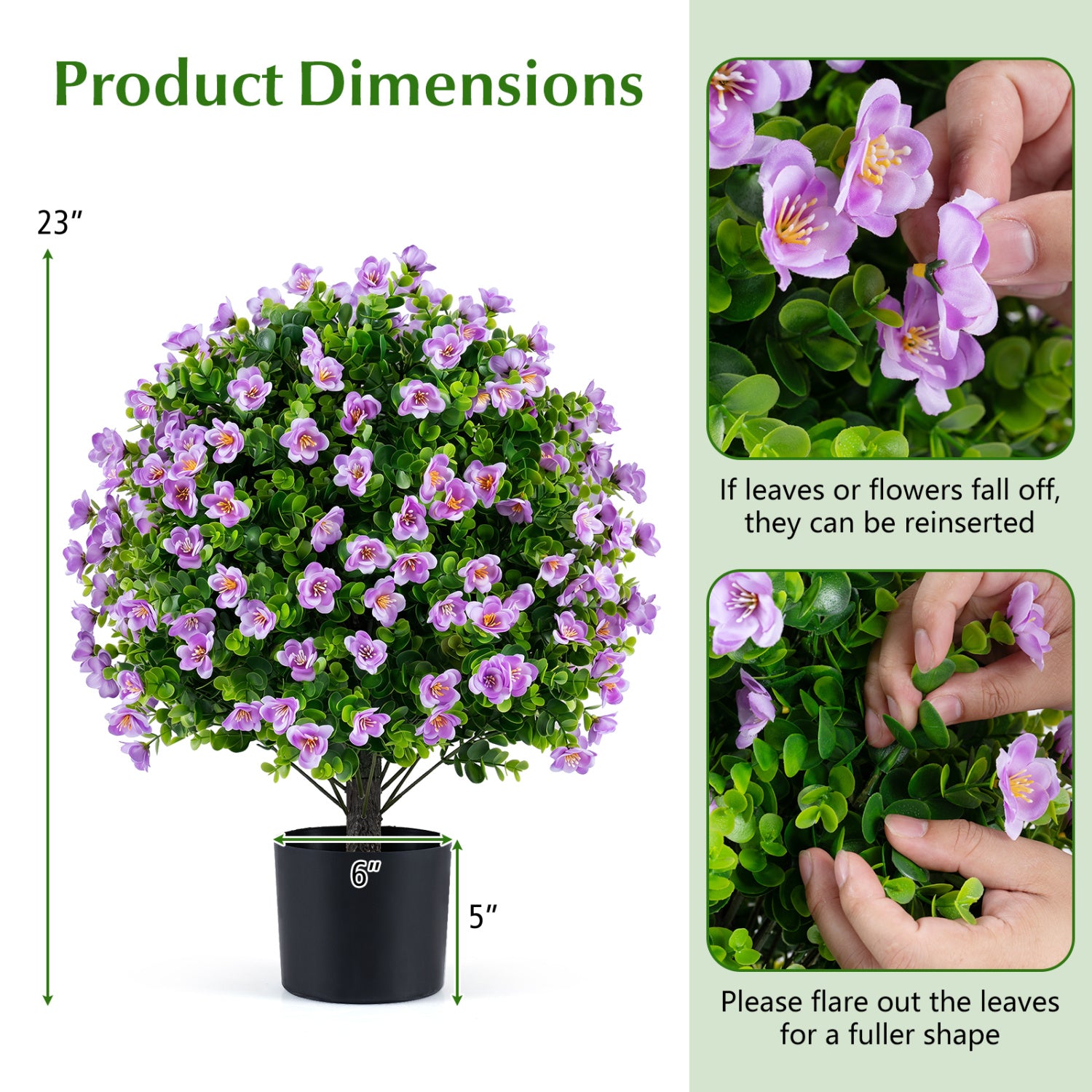 2 Pack Artificial Eucalyptus Topiary Trees With Flowers, Cement Planter, Purple Faux Plants at Gallery Canada