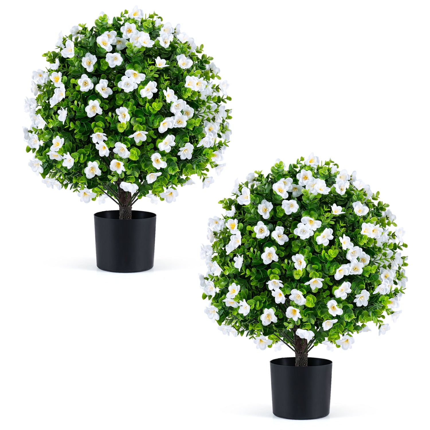 2 Pack Artificial Eucalyptus Topiary Trees with Cement Planter, White Faux Plants at Gallery Canada