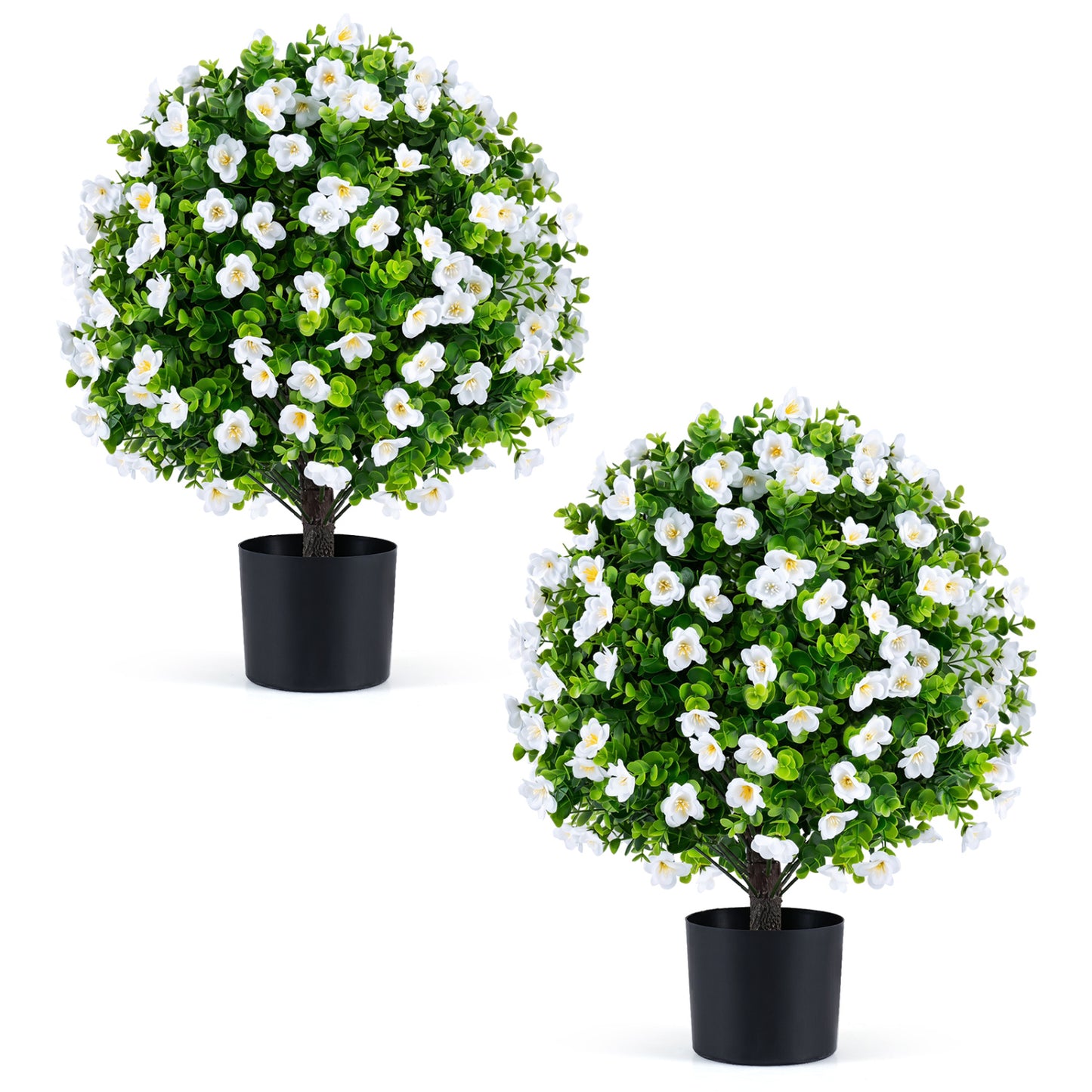 2 Pack Artificial Eucalyptus Topiary Trees with Cement Planter, White Faux Plants at Gallery Canada