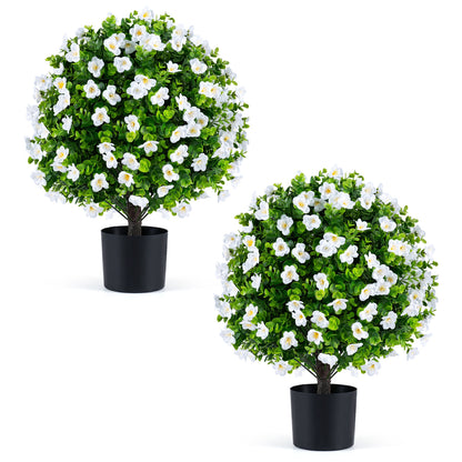 2 Pack Artificial Eucalyptus Topiary Trees with Cement Planter, White Faux Plants White at Gallery Canada