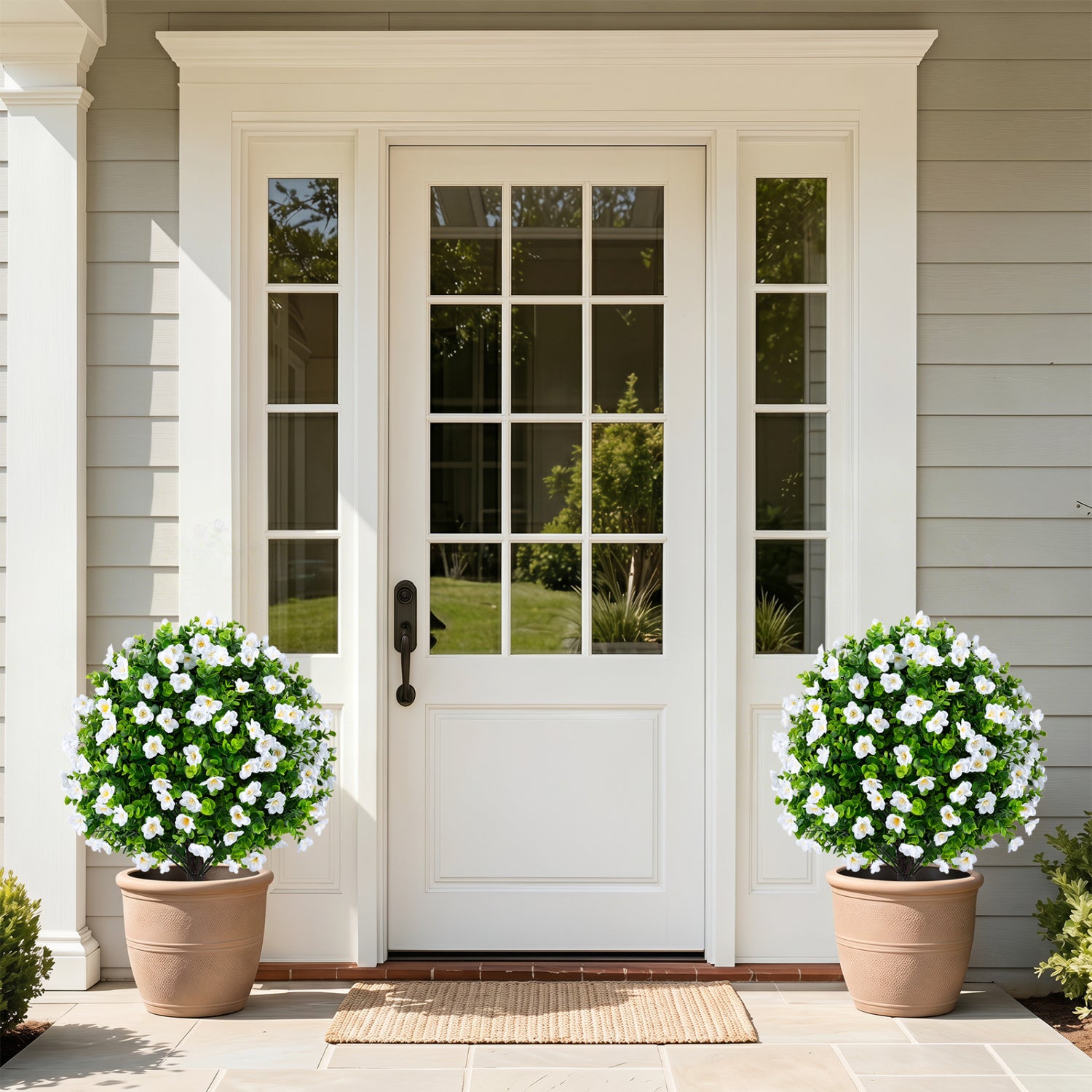 2 Pack Artificial Eucalyptus Topiary Trees with Cement Planter, White Faux Plants at Gallery Canada